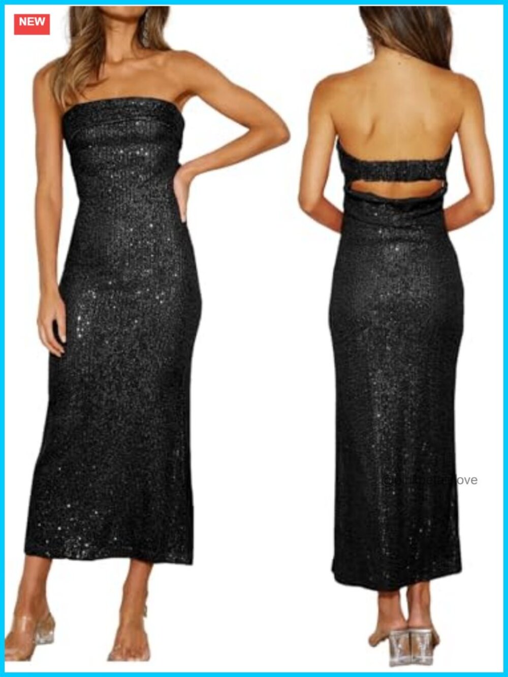 Strapless Sequin Midi Dress Bodycon Sleeveless Cocktail Wedding Guest